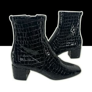 ALDO / Black Faux Croc Booties / Block Heel / Size 6.5 / Goth Emo Glam Rock